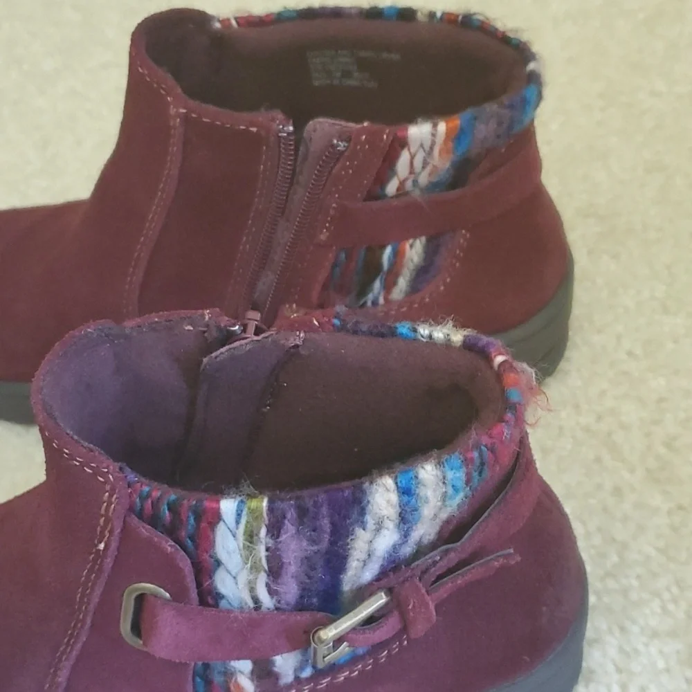 Earth Orgins Burgundy Ankle Boots with Patterned Trim